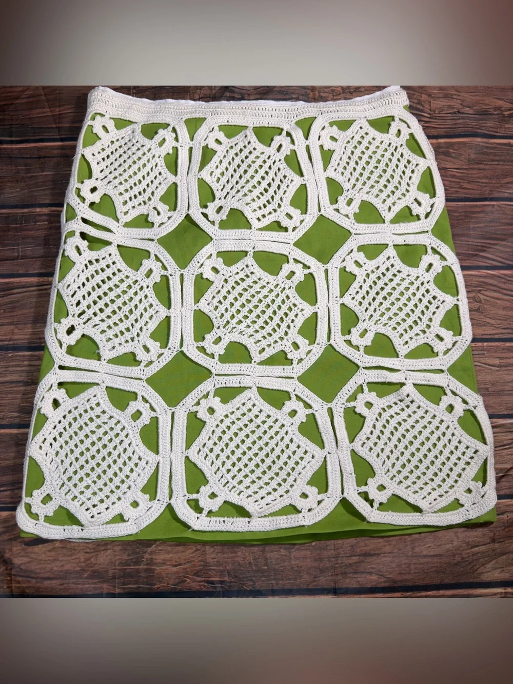 Tory Burch Green & Ivory Cotton Crochet Lace A-Line Skirt Sz 12/14 Style #211433